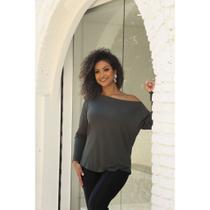 Blusa Feminina Canoa Manga Longa Lisa Diversas Cores Básica Casual Elegante