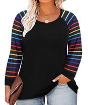 Blusa feminina CARCOS, tamanho grande, raglan, listrada, arco-íris, 3GG