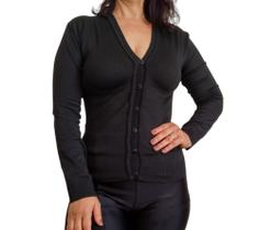 Blusa Feminina Casaquinho Suéter Trico Liso Botões Gola V