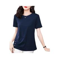 Blusa Feminina Casual de Algodão 5XL - Manga Curta, Gola O Pescoço