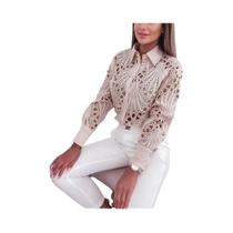 Blusa Feminina Casual De Manga Comprida Com Botões, Gola E Frente Aberta. Blusa Feminina Casual De Manga Comprida Com Botões, Gola E Frente Aberta.