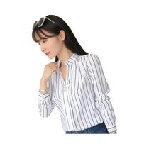 Blusa Feminina Casual de Manga Comprida com Listras Brancas - Estilo Slim para Escritório Blusa Feminina Casual de Manga Comprida com Listras Brancas - Estilo Slim para Escritório