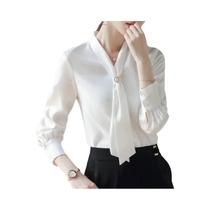 Blusa Feminina Casual de Manga Comprida - Gola Gravata Borboleta - Primavera/Outono Blusa Feminina Casual de Manga Comprida - Gola Gravata Borboleta - Primavera/Outono