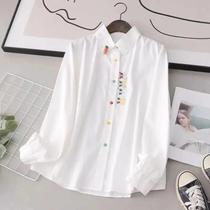 Blusa Feminina Casual de Manga Comprida - Gola Virada - Bordada - Primavera/Outono