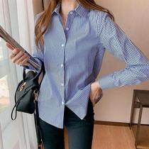 Blusa Feminina Casual De Manga Longa Com Listras Azuis Para Primavera E Verão Blusa Feminina Casual De Manga Longa Com Listras Azuis Para Primavera E Verão