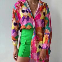 Blusa Feminina Casual Manga Longa Estampada - Gola Virada - Modelo Soltinho