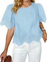 Blusa feminina casual recortada de manga curta TERIVEEK Blusa feminina casual recortada de manga curta TERIVEEK