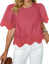 Blusa feminina casual recortada, folhada, de manga curta, vermelha Blusa feminina casual recortada, folhada, de manga curta, vermelha