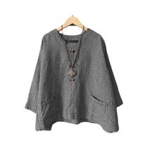 Blusa Feminina Casual Solta Verão - Gola Redonda, Xadrez, Manga 3/4 e Bolso Blusa Feminina Casual Solta Verão - Gola Redonda, Xadrez, Manga 3/4 e Bolso