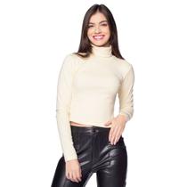 Blusa Feminina Cativa Canelada Gola Alta Bege Claro