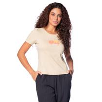 Blusa Feminina Cativa Estampa Strass Algodão Bege/Laranja