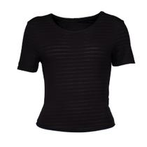 Blusa Feminina Cativa Listras com Transparência Preto