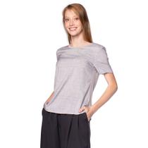 Blusa Feminina Cativa Manga Curta Detalhe Linhas Cinza