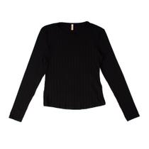 Blusa Feminina Cativa Manga Longa Canelada Preto