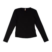 Blusa Feminina Cativa Manga Longa Canelada Preto