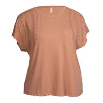 Blusa Feminina Cativa Plus Size Detalhes com Pedrarias Areia