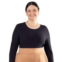 Blusa Feminina Cativa Plus Size Manga Longa Canelada Preto