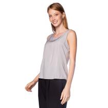 Blusa Feminina Cativa Regata Detalhe Frontal Cinza/Branco