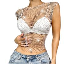 Blusa feminina cavada manta strass estilo