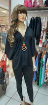 Blusa feminina chamise decote V preta