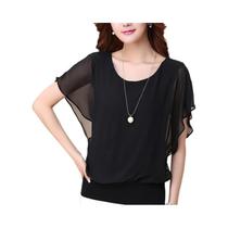 Blusa Feminina Chiffon Gola Redonda - Manga Morcego, Soltinha e Casual para o Verão