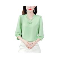 Blusa Feminina Chiffon Manga 3/4 - Decote V - Cor Sólida - Verão
