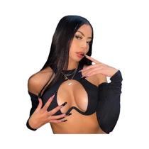 Blusa Feminina Chique De Manga Longa Com Recortes E Decote Redondo, Peça De Outono Para Camadas