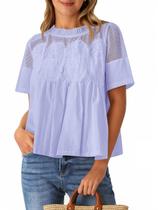 Blusa feminina Cicy Bell Babydoll de renda com babados, gola redonda, violeta Blusa feminina Cicy Bell Babydoll de renda com babados, gola redonda, violeta