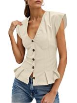 Blusa feminina Cicy Bell com decote em V profundo, manga curta Blusa feminina Cicy Bell com decote em V profundo, manga curta