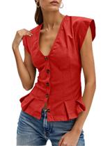 Blusa feminina Cicy Bell com decote em V profundo, manga curta Blusa feminina Cicy Bell com decote em V profundo, manga curta