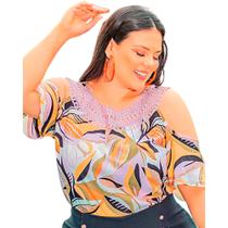 Blusa Feminina, Ciganinha, Plus Size, Estampada, Tam. 46 e 48