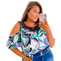 Blusa Feminina, Ciganinha, Plus Size, Estampada, Tam. 46 Blusa Feminina, Ciganinha, Plus Size, Estampada, Tam. 46
