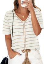 Blusa feminina COCCKO, malha de crochê, decote em V, manga curta, S