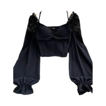 Blusa Feminina com Bolinhas, Gola Halter e Manga Comprida - Moda Praia Francesa