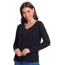 Blusa Feminina Com Botões Manga Longa Rovitex Preto