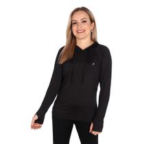 Blusa Feminina Com Capuz E Encaixe Para Dedo Proteção Uv50+ Preta - Outdoor Sports