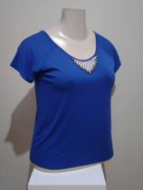Blusa feminina com detalhe em pérolas, tamanho GG, cor azul Blusa feminina com detalhe em pérolas, tamanho GG, cor azul