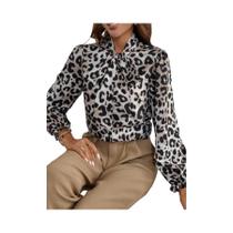 Blusa Feminina Com Estampa De Leopardo, Gola Com Laço, Manga Longa, Estilo Retro Sexy Blusa Feminina Com Estampa De Leopardo, Gola Com Laço, Manga Longa, Estilo Retro Sexy