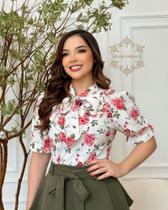 Blusa Feminina Com Laço Na Gola E Manga Princesa Luxo