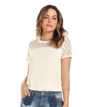 Blusa Feminina Com Mix De Tecidos Rovitex Bege