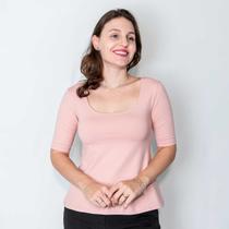 Blusa Feminina com Tecido Biodegradável Meia Manga Rosa Claro - FicaLinda