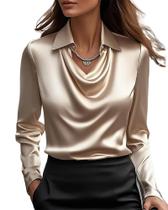 Blusa feminina CORIRESHA elegante com gola alta e champanhe acetinado