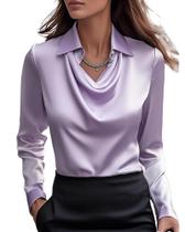 Blusa feminina CORIRESHA elegante com gola alta, roxa acetinada