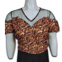 Blusa Feminina Crepe Animal Print c/Tule Plus Size Blusa Feminina Crepe Animal Print c/Tule Plus Size