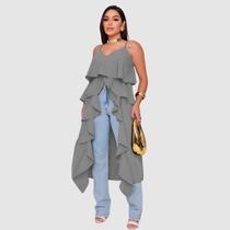 Blusa Feminina Crepe Duna Alça Fina Bata Com Babados Boho Blusa Feminina Crepe Duna Alça Fina Bata Com Babados Boho