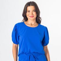 Blusa Feminina Crepe Manga Bufante Com Elástico Lisa Casual