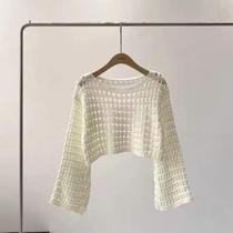 Blusa Feminina Crochê Arrastão - Manga Comprida, Estilo Y2K Grunge Blusa Feminina Crochê Arrastão - Manga Comprida, Estilo Y2K Grunge