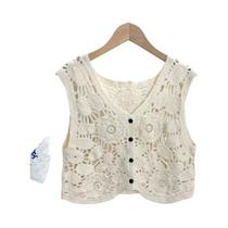 Blusa Feminina Crochê Sem Mangas - Blusa Curta de Renda Boho para Primavera Blusa Feminina Crochê Sem Mangas - Blusa Curta de Renda Boho para Primavera