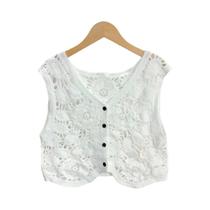 Blusa Feminina Crochê Sem Mangas - Blusa Curta de Renda Boho para Primavera