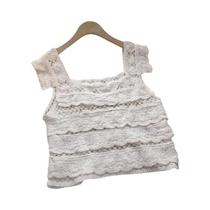 Blusa Feminina Cropped De Crochê Com Babados Em Camadas E Manga Franzida Semitransparente Estilo